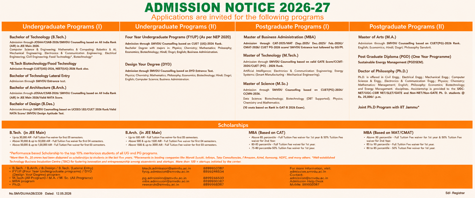 Shri Mata Vaishno Devi University — admissions are now open