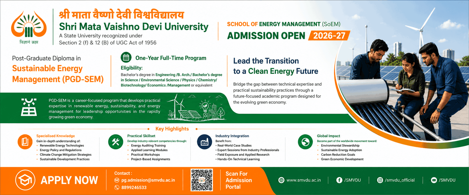 Shri Mata Vaishno Devi University — admission programmes and important dates