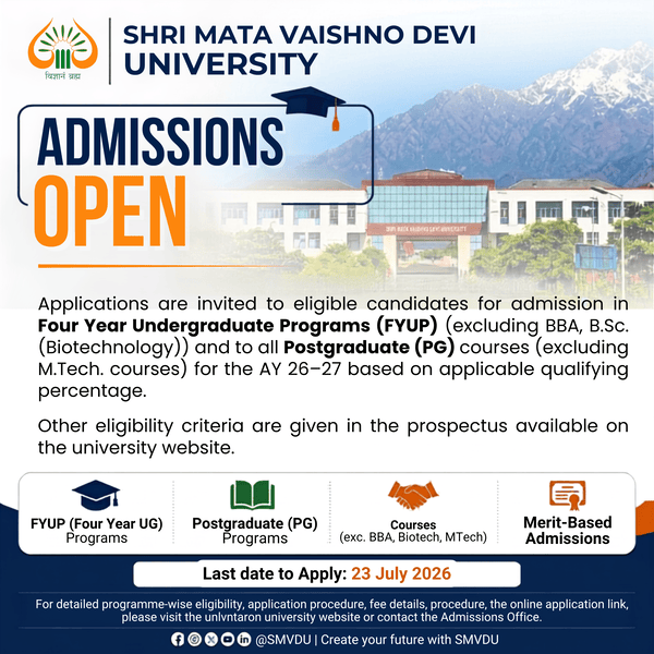 Shri Mata Vaishno Devi University — Admissions advertisement